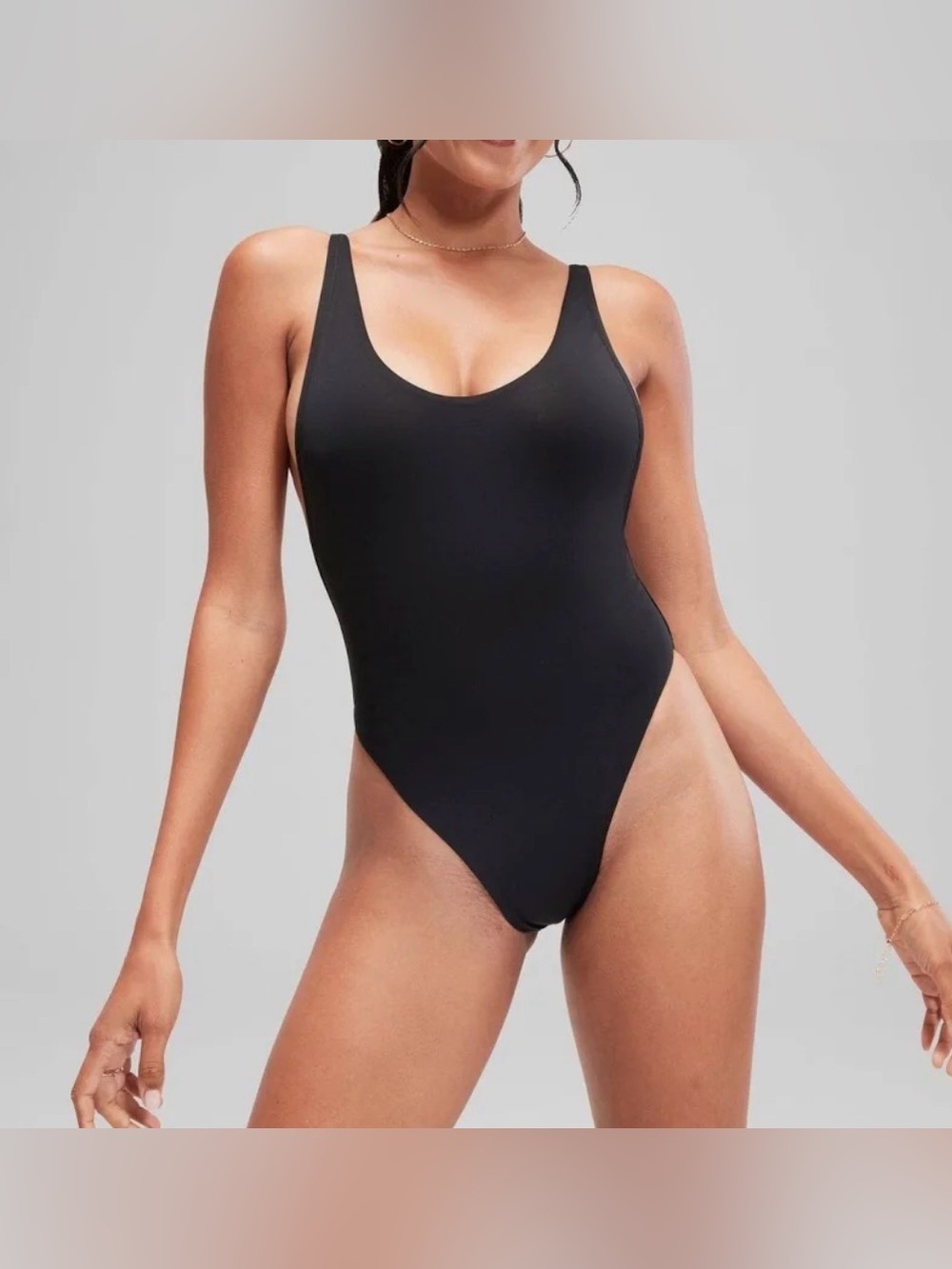 NEW Speedo BLACK Convertible Strap Solid One Piece Swimsuit SZ XS